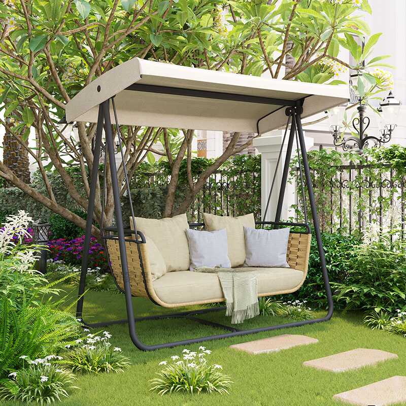 Water-resistant Alloy Porch Swing with Stand and Upholstered Cushions, Featuring a Canopy