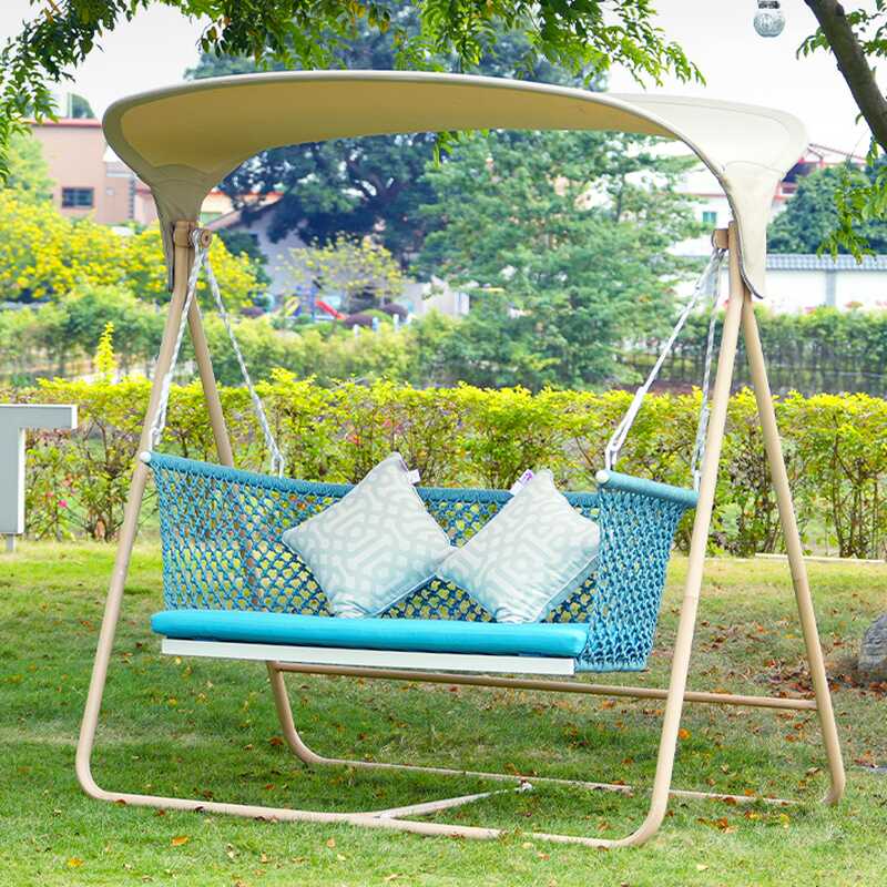 Wood Grain Aluminum Porch Swing with Stand for 2 with Upholstered Cushions and Canopy
