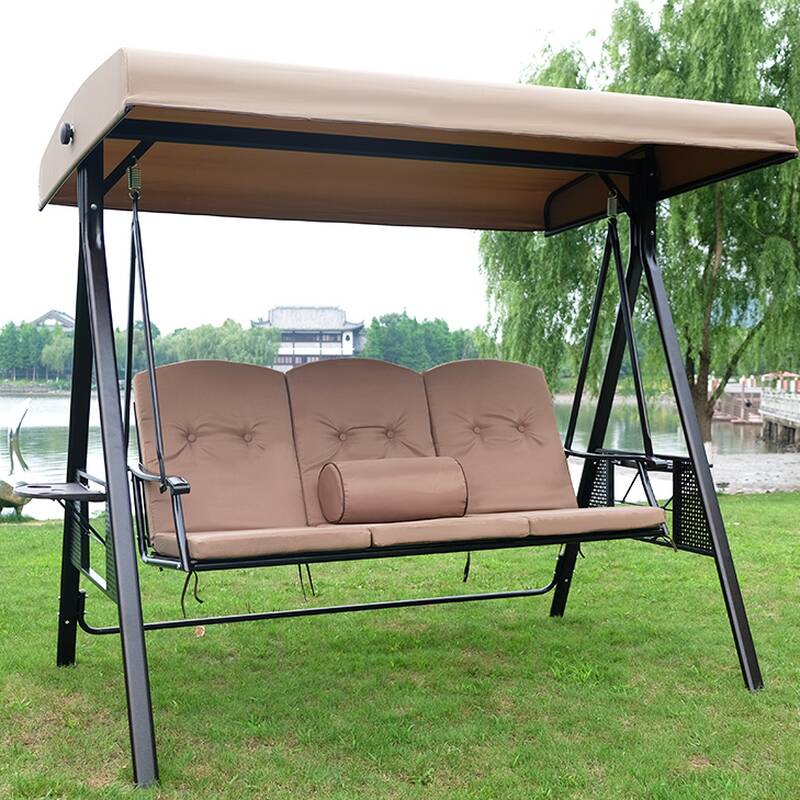 Rust Resistant Alloy Porch Swing with Stand for 3/Seating for 2 with Upholstered Cushions and Canopy