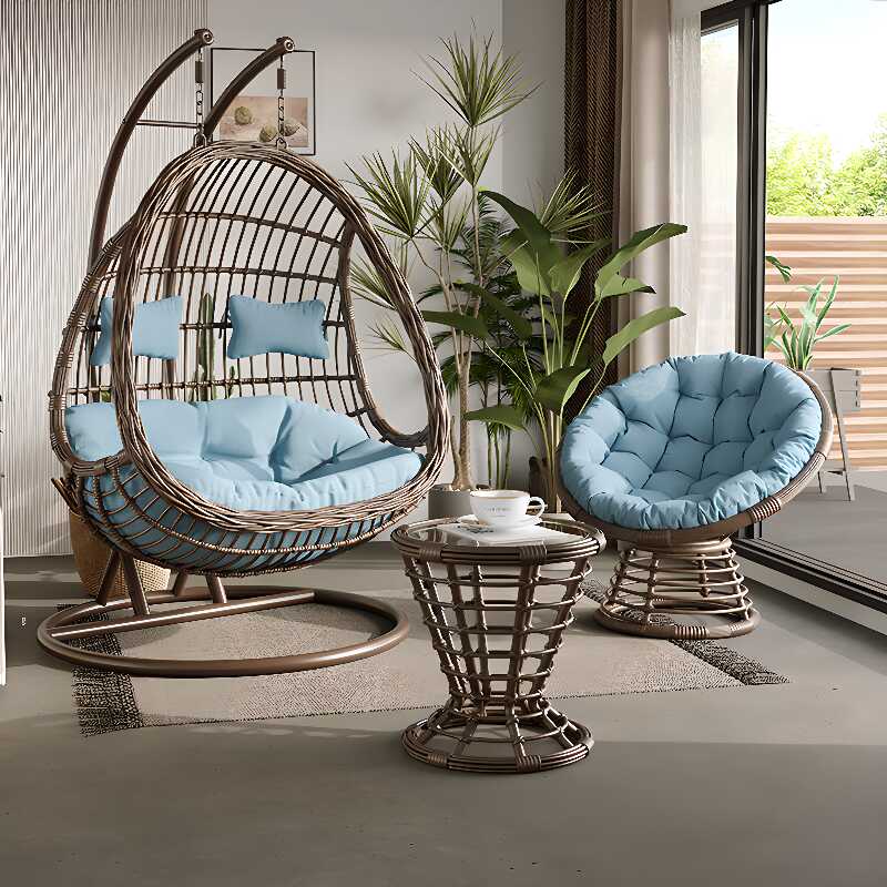 Tropical Water-resistant Aluminum Porch Swing with Stand, Upholstered Cushions, Chain, and Stand