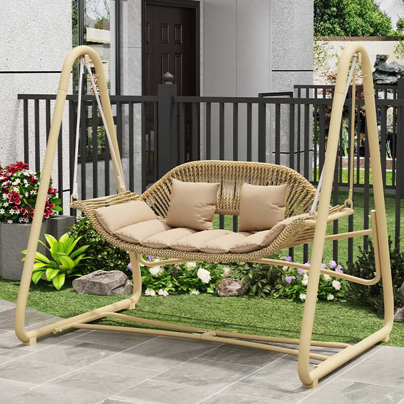 Tropical Wood Grain Porch Swing with Stand for 3, Water-resistant Alloy Frame with Canopy