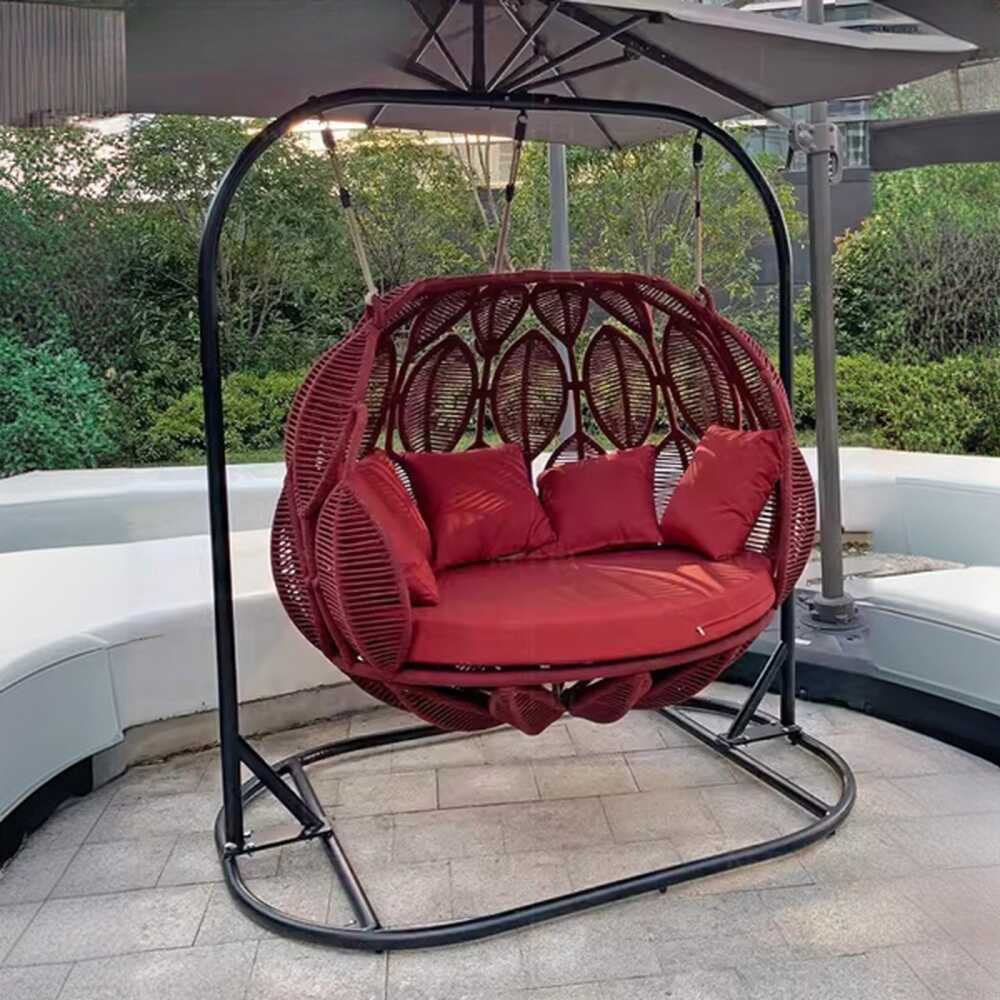 Tropical Porch Swing with Stand for 2, Alloy Frame, Upholstered Cushions, Stand Included