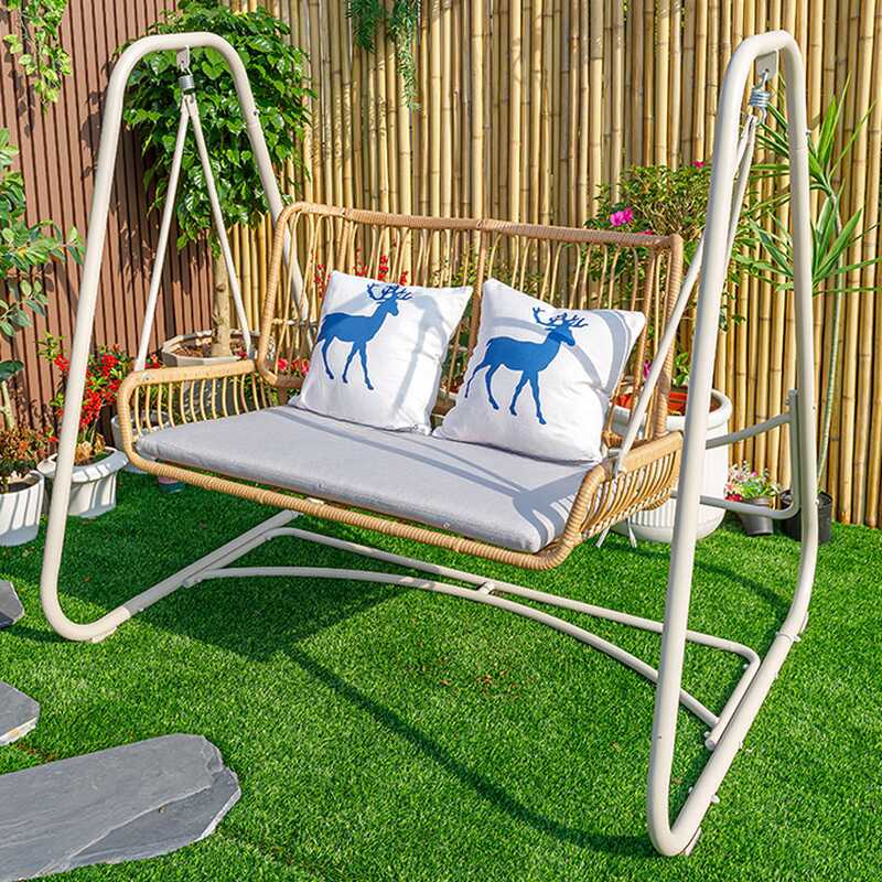 Tropical Porch Swing with Stand for 2, Aluminum Frame, Upholstered Cushions, Stand Included