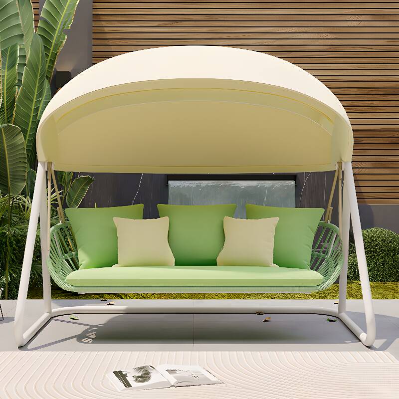 Porch Swing with Stand for 3/Seating for 2, Aluminum Frame, Upholstered Cushions, Canopy and Stand Included