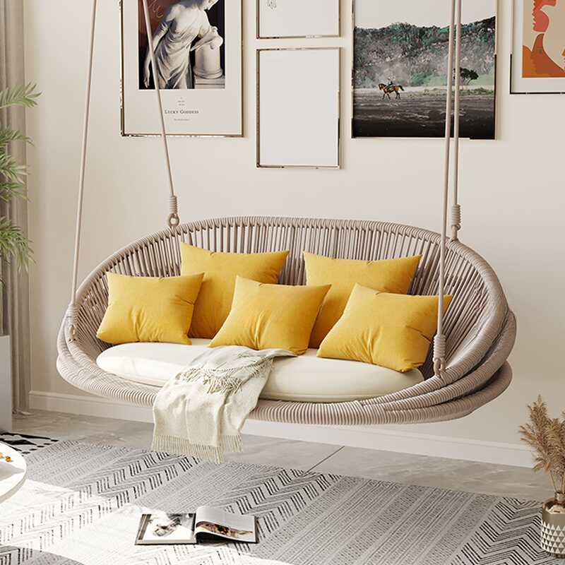 Tropical Dove Grey/Azure/Tan Alloy Hanging Porch Swing for 2, Upholstered