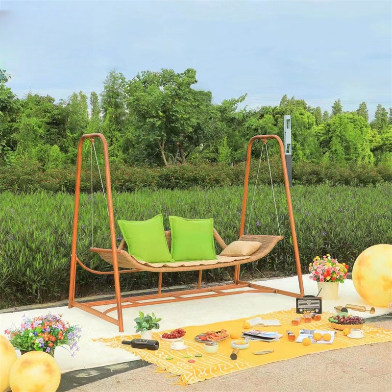 Tropical Sepia Aluminum Porch Swing with Stand for 3, Upholstered with Stand