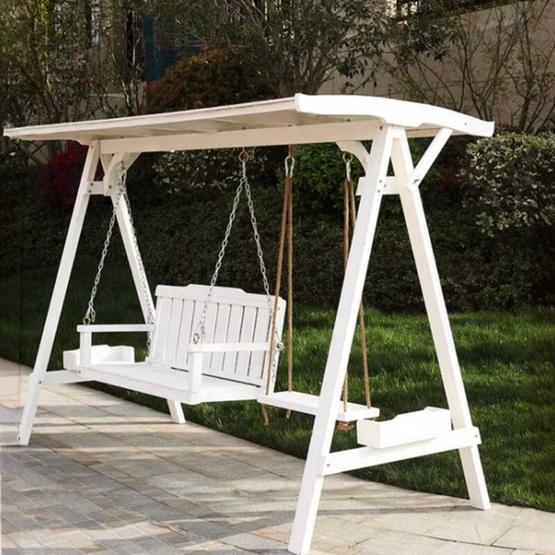 Azure Sepia Wood Grain Porch Swing with Stand for 3/2, Wood Frame, Canopy, and Stand