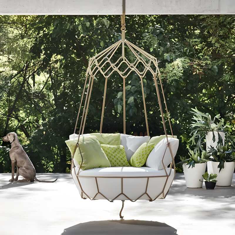 Wood Grain Aluminum Porch Swing with Stand, Upholstered with Stand