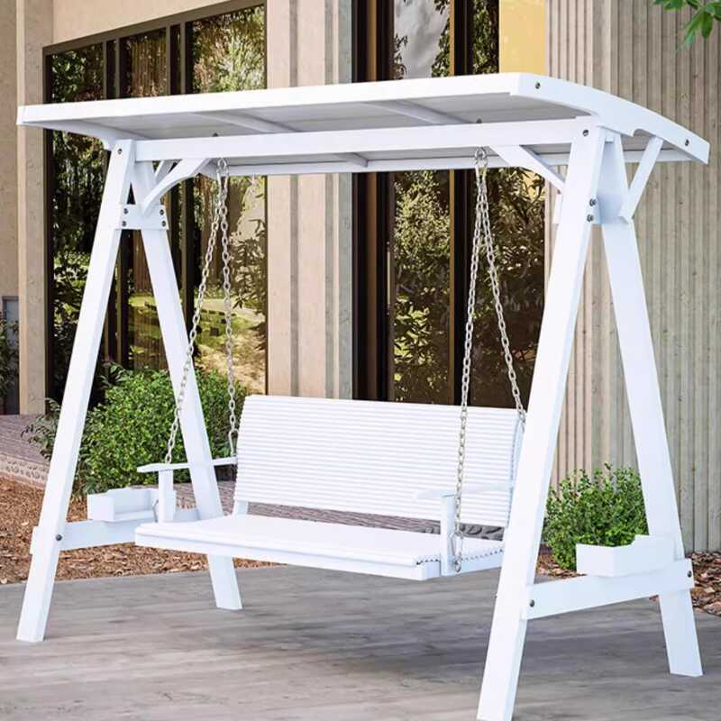 Light Blue Porch Swing with Stand, Seating for 2, Wooden Frame, Chain, Canopy, and Stand