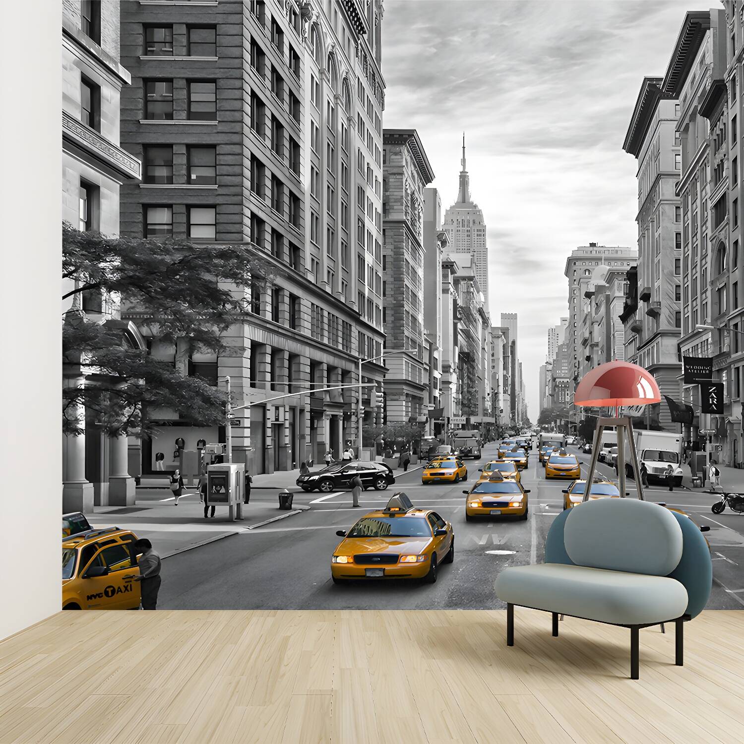 City Street View Wall Mural Decal Modernist Non-Woven Wall Art in Black and White