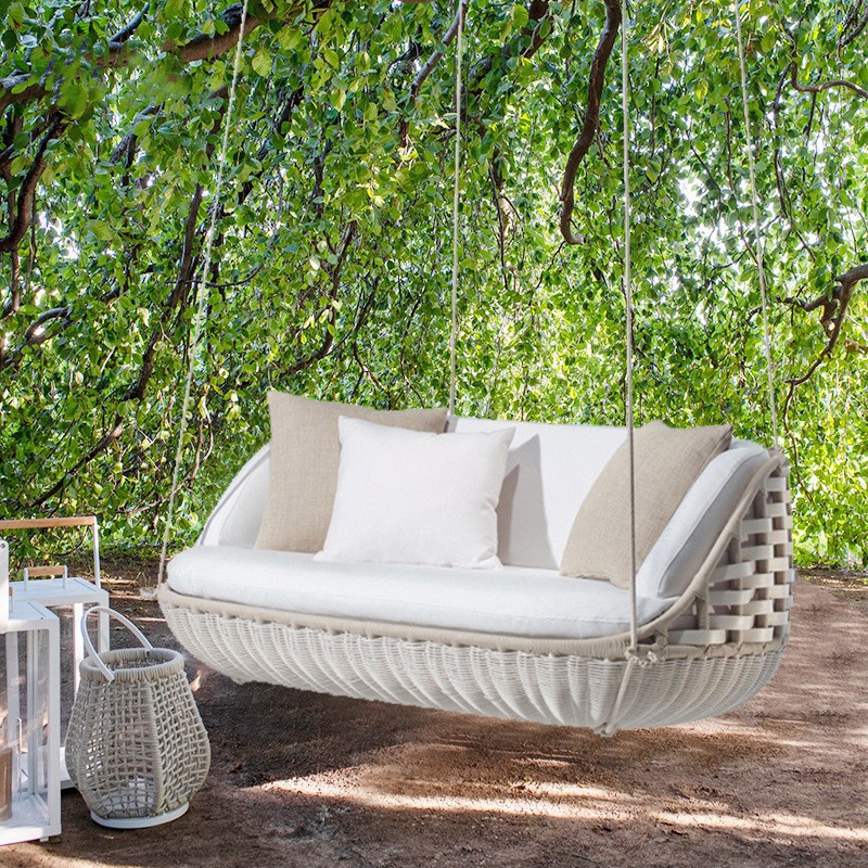 Light Gray/Light Brown Hanging Porch Swing for 2 with Alloy Frame and Upholstered Cushions