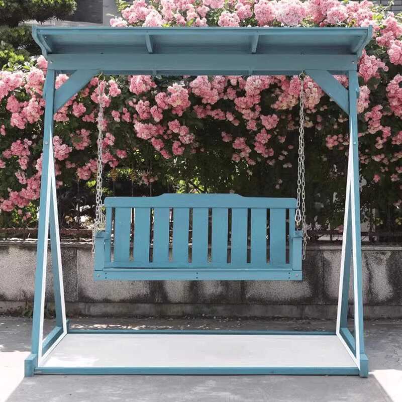 Azure Wood Grain Porch Swing with Stand for 2, Complete with Chain, Canopy, and Stand