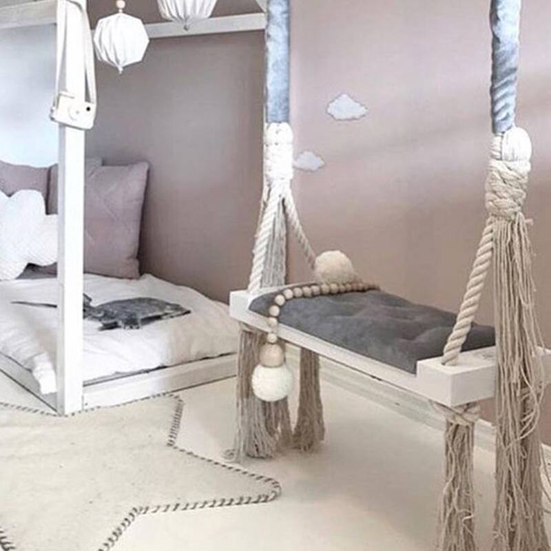 Old School Wood Hanging Porch Swing, Upholstered