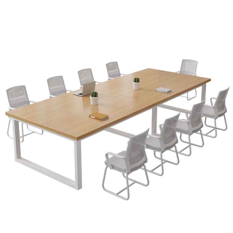 Natural Finish Simple Office Conference Table, Rectangular Shape, Seats 12+ with Manufactured Wood Top