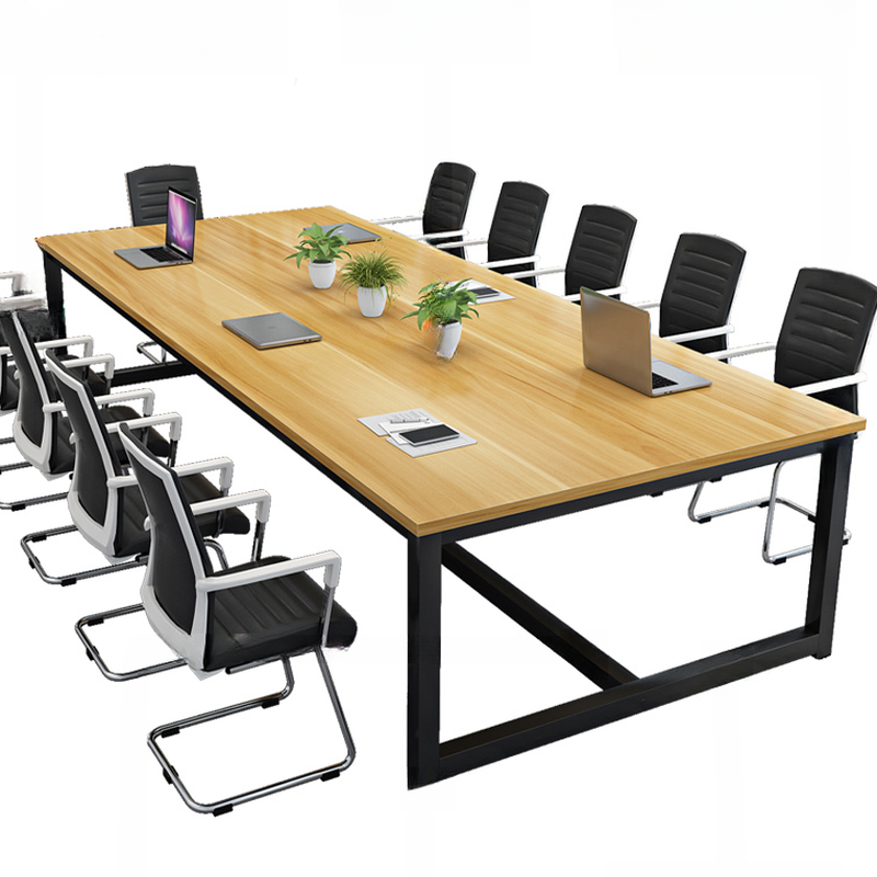 Natural Finish Simple Office Conference Table, Scratch Resistant, Rectangular, Seats 12+, Manufactured Wood