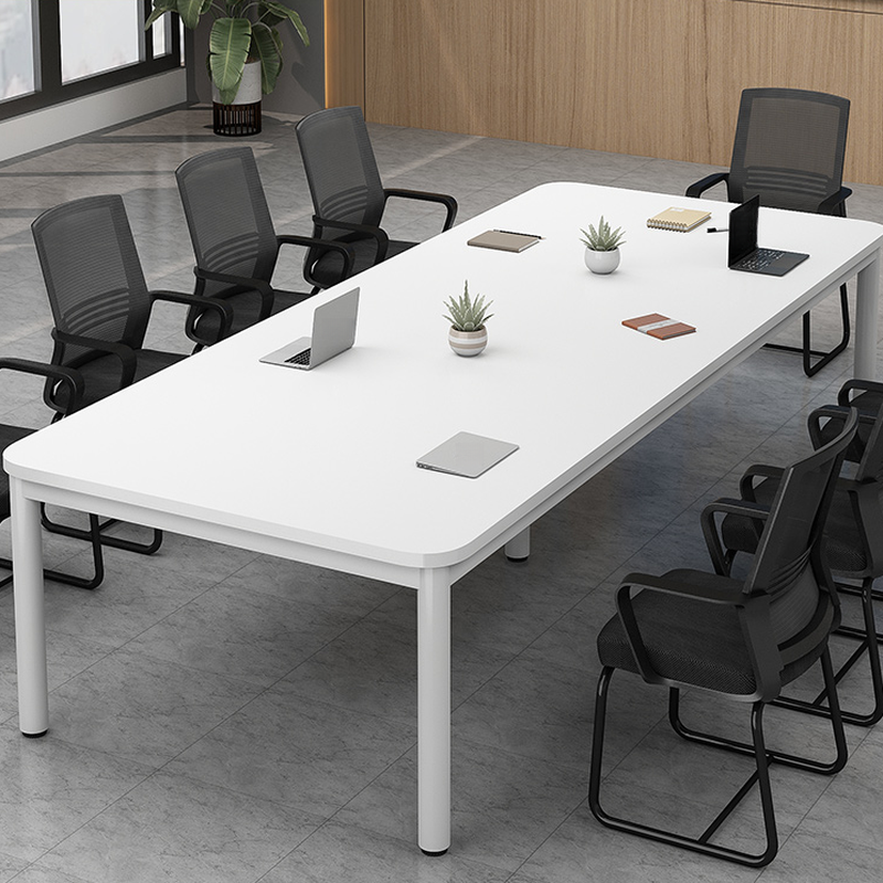 White Simple Office Conference Table with Scratch Resistant Rectangular Top for Seats 12+ in Manufactured Wood