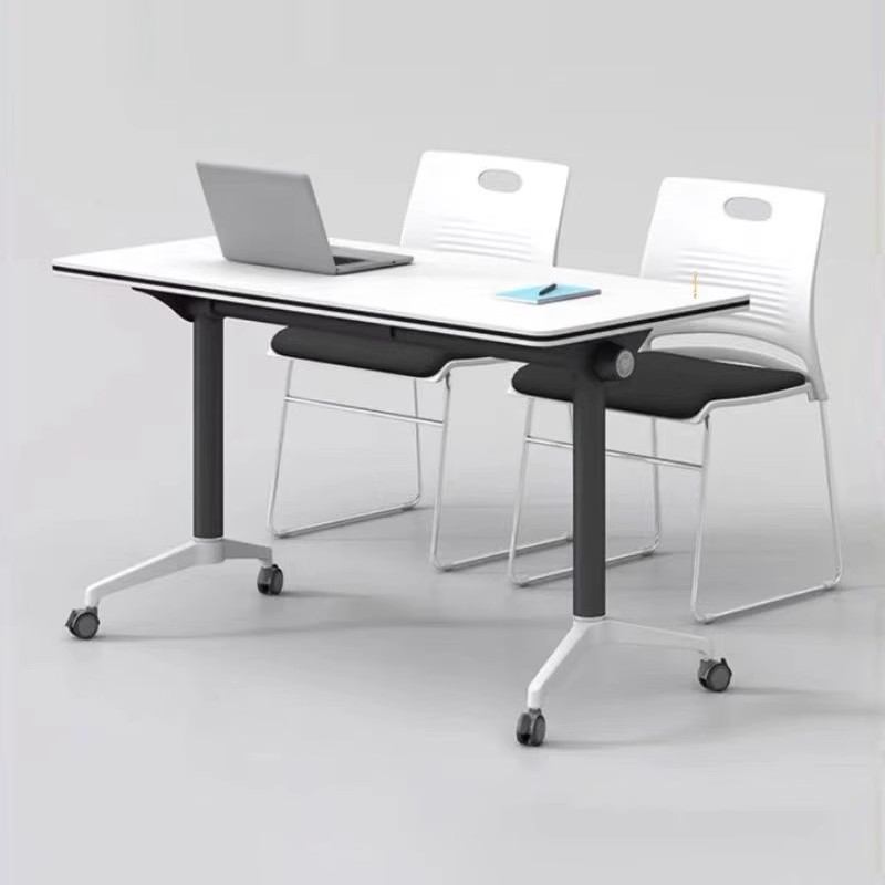 White Simple Office Conference Table, Wear Resistant, Rectangular Top, Seats 4/6-person, Manufactured Wood
