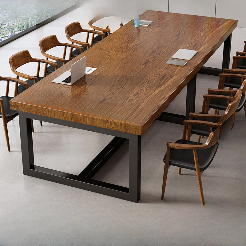 Walnut Simple Office Conference Table, Rust Resistant, Rectangular Top, Seats 6-10, Solid Wood Tabletop