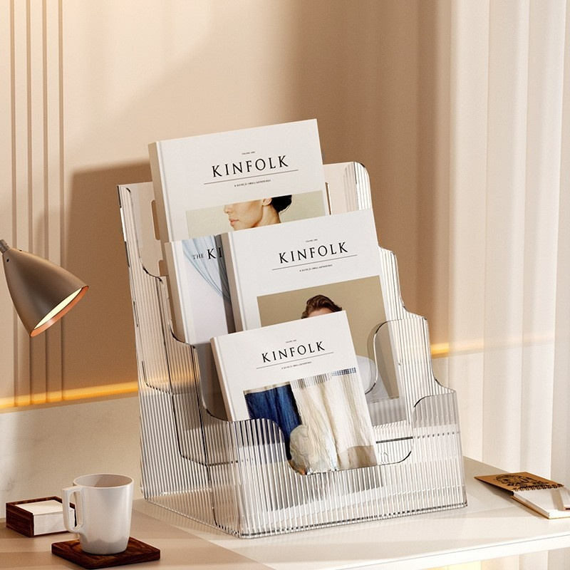 Modern Plastic & Acrylic Magazine Rack with Shelves and Divider, 7 To 11 in Length, 10 in & Above Height, Unattached
