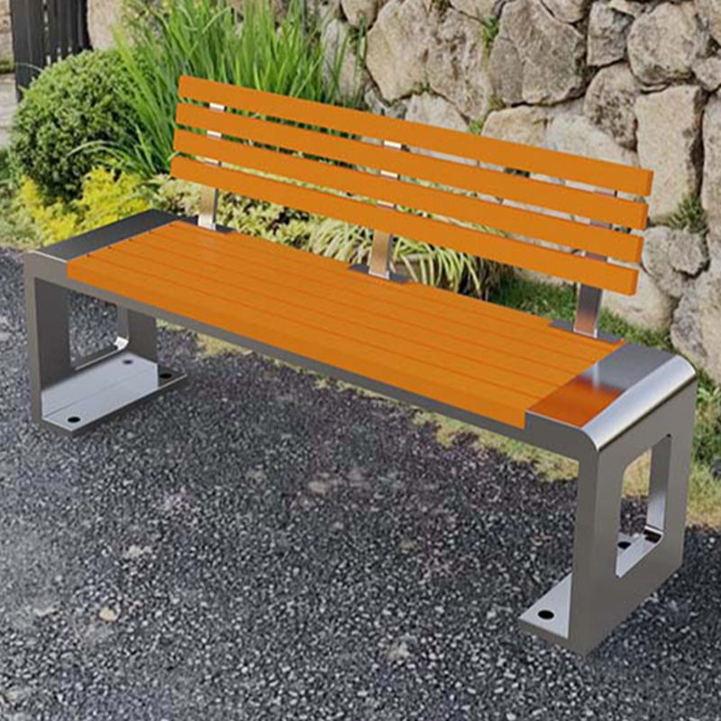 Retro Stainless Steel Outdoor Bench with Back