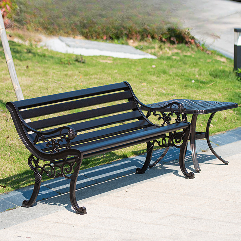 Simple Outdoor Bench with Alloy, Back, Curved Arm, and Curved Seat