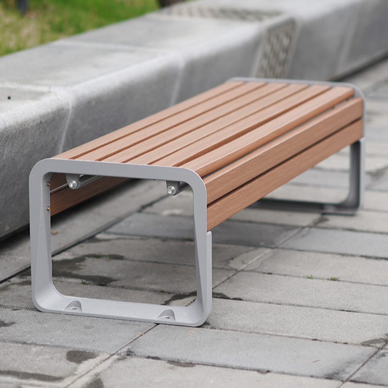 Simple Sepia Outdoor Bench with Metal Frame and Back