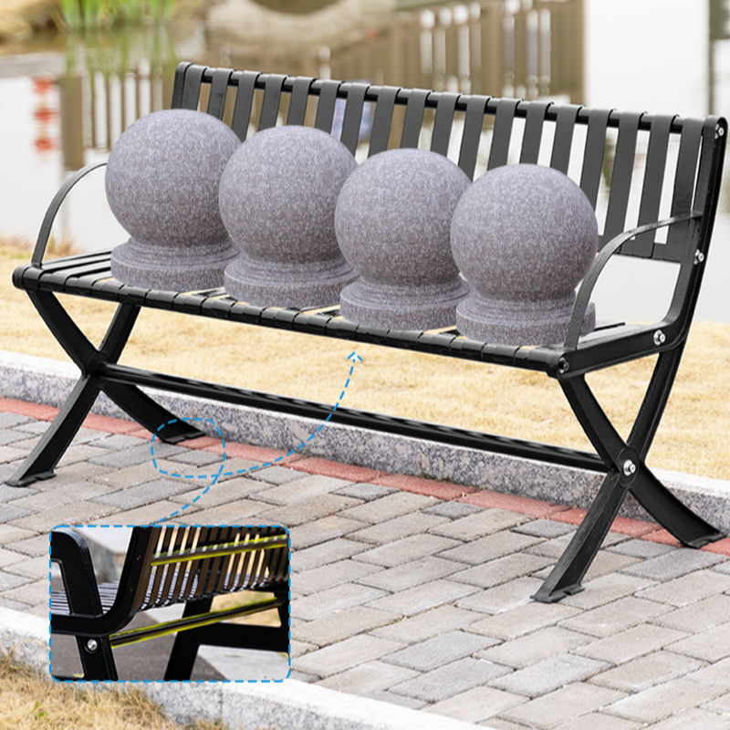 Simple Outdoor Bench with Alloy in Black, Featuring Back and Curved Arm