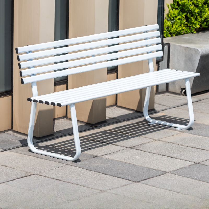 Simple Outdoor Bench with Steel in Azure/Green/Orange, Featuring Back