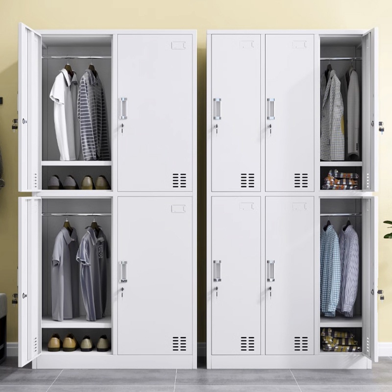 Light Gray 2-layer/4-layer Gym & Locker Room Lockers with Partial Assembly, Shoe Storage, Key Lock, Louvered/Clear Doors, and Eight/3/4 Compartments