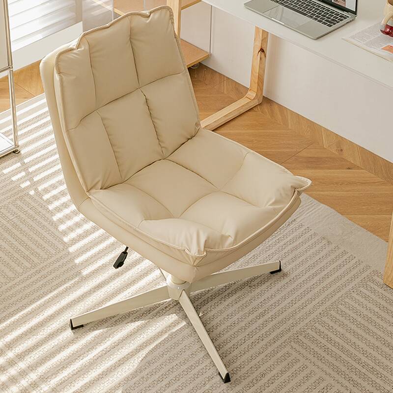 Art Deco Rotatable Ergonomic Studio Chairs in Tanned Hide Ink/Grey with Tilt Available and Decorative-stitched Design