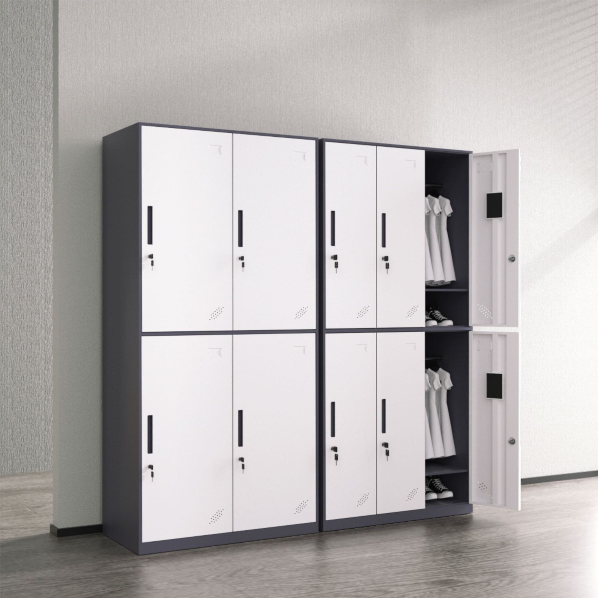 3-Wide/2-Wide 2-layer/4-tier/3 Tiers Trendy Employee Lockers with Lock, Ventilated/Clear Doors, Shoe Storage & 6 Compartments/10 or More Compartments/Nine Compartments