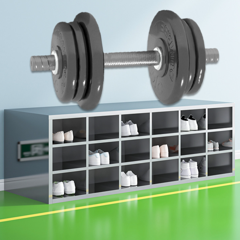 Metallic Stainless Steel 2-layer Employee Lockers with Partial Assembly, Shoe Storage, Open Face Doors, and Bench