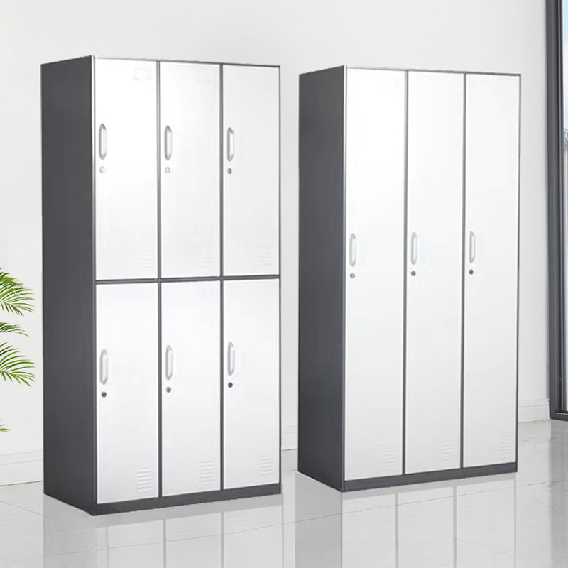 White Modish 2-layer Employee Lockers with Louvered/Clear Doors, 6/4 Compartments, 3-Wide/2-Wide, and Lock