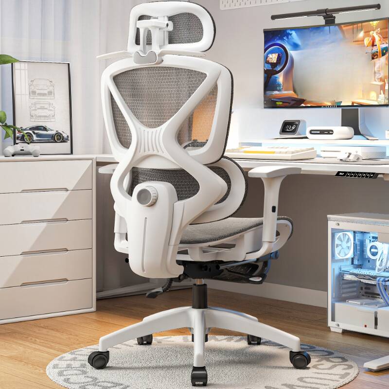 Mesh Office Desk Chairs with Foot Support, Waterfall Seat, Lumbar Support, Tilt Available, Flip-Up Armrest, and Height Adjustable Armrests