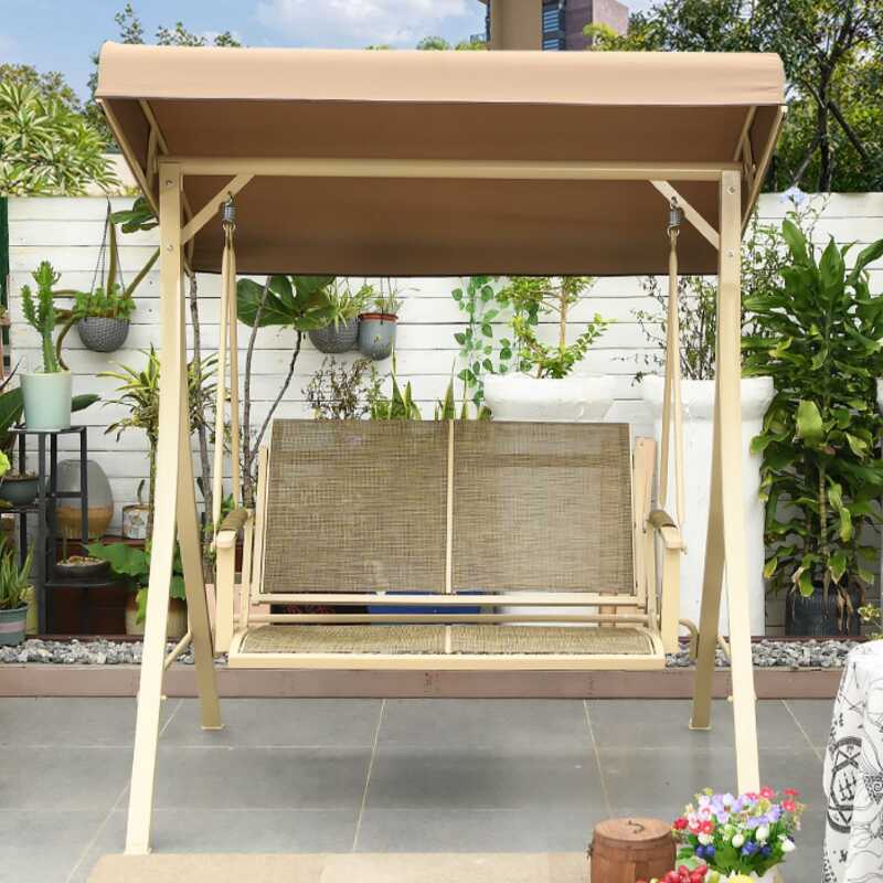 Buff Steel Porch Swing with Stand for 2 with Canopy
