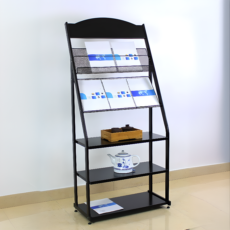 Art Deco Metal Magazine Rack, 15 in & Above Length, 10 in & Above Height with Shelves, Standalone Design