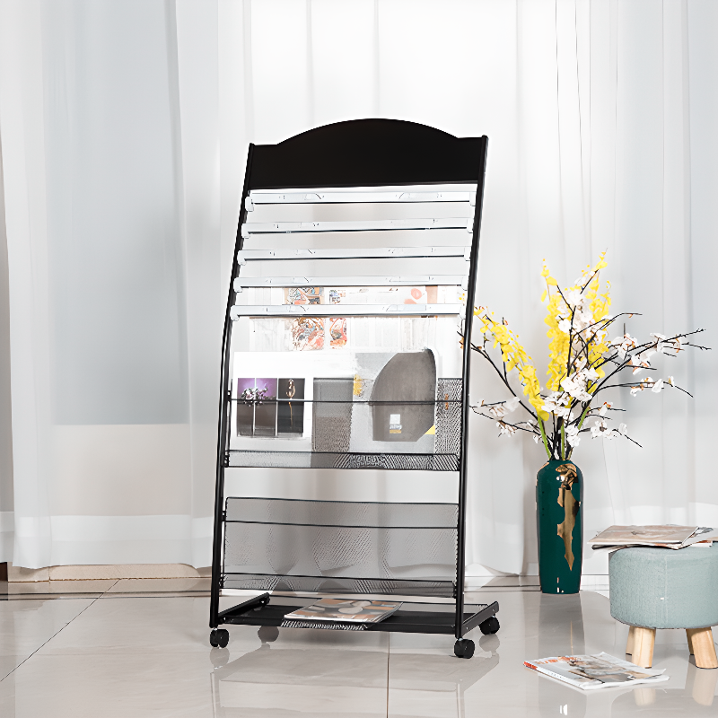 15 in & Above L & 10 in & Above H Modern Simple Style Standalone Alloy Magazine Rack with Shelves