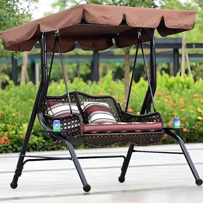 Alloy Porch Swing with Stand for 3/Seating for 2, Upholstered Cushions, Canopy, and Stand