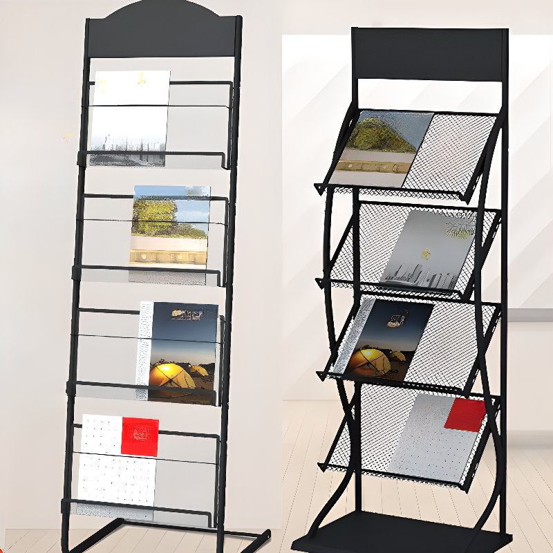 Art Deco Metal Magazine Rack with Shelves, Standalone, 15 in & Above Length, 10 in & Above Height