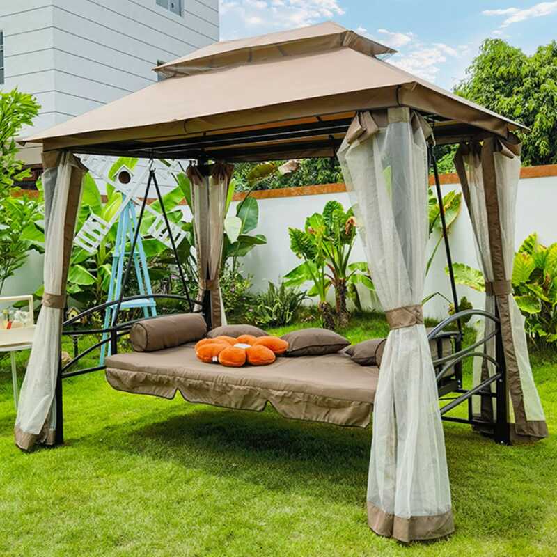 Old School Steel Porch Swing with Stand for 3/Seating for 2/4 People, Upholstered Cushions, Canopy, and Stand
