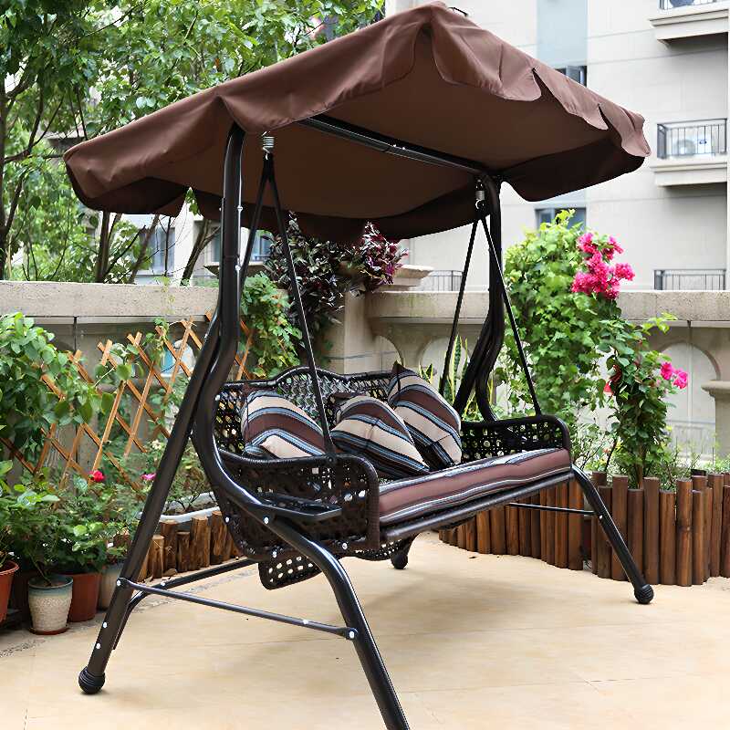 Pecan Porch Swing with Stand for 3/Seating for 2 Alloy Upholstered with Canopy and Stand