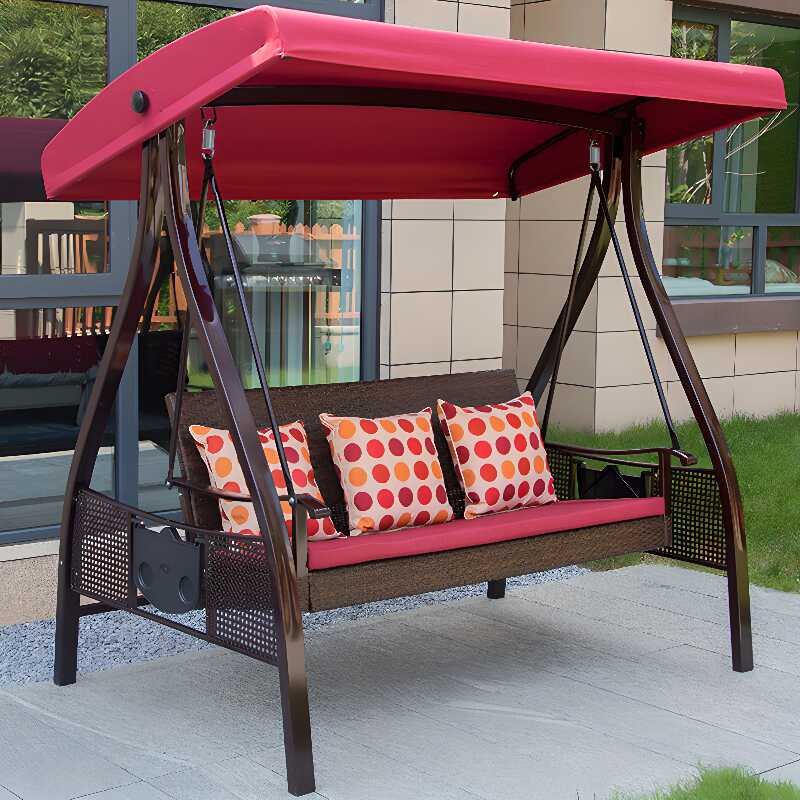 Steel Porch Swing with Stand with Upholstered Cushions and Canopy