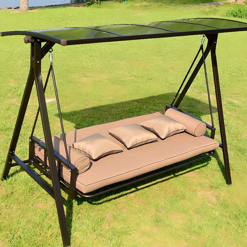 Porch Swing with Stand for 3 Steel Upholstered with Canopy and Stand