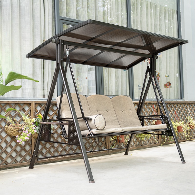 Alloy Porch Swing with Stand with Upholstered Cushions and Canopy