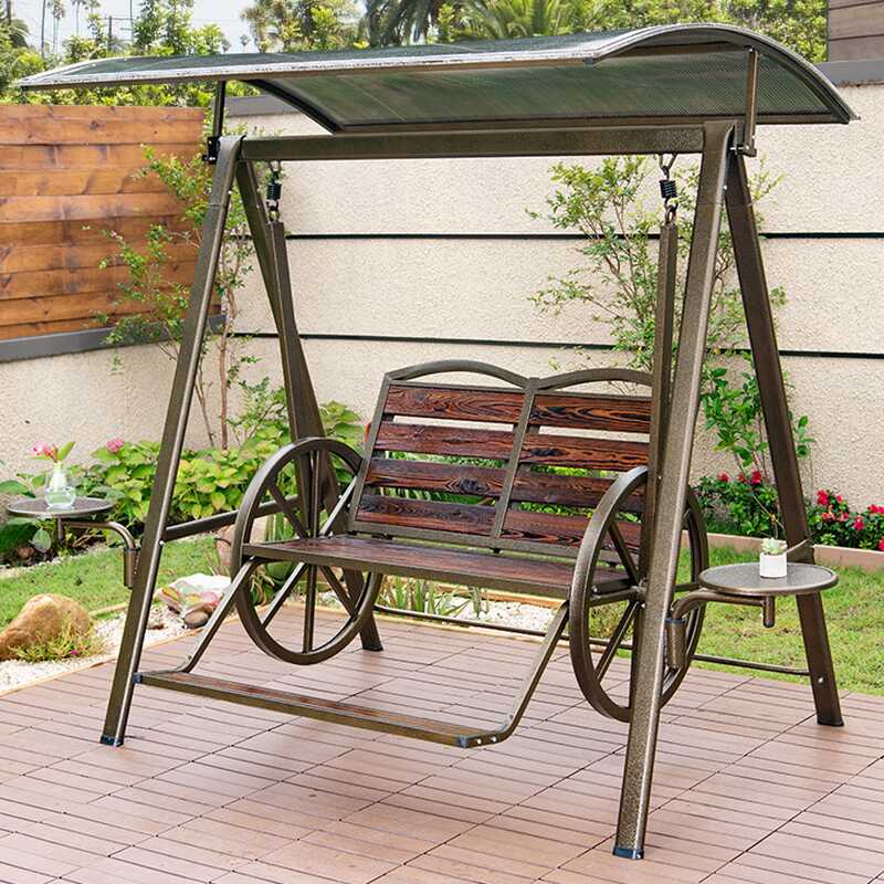 Porch Swing with Stand for 2/3, Steel Frame, Upholstered Cushions, Canopy and Stand Included