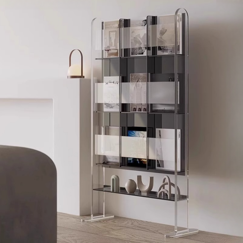 Art Deco Plastic & Acrylic Magazine Rack with 15 in & Above Length and 10 in & Above Height, Featuring Shelves, Standalone Design, and Divider