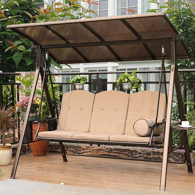 Steel Porch Swing with Stand for 3/Seating for 2, Upholstered Cushions, Canopy, and Stand