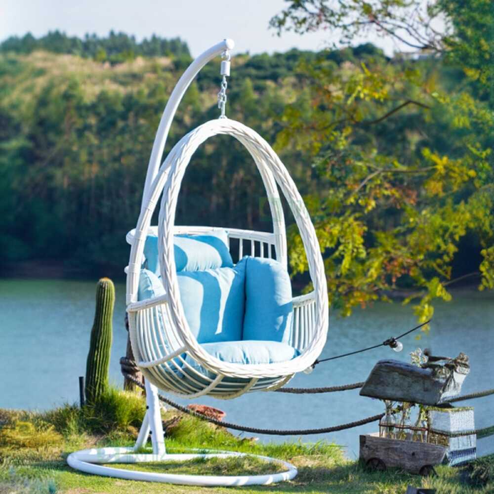 Tropical Alloy Porch Swing with Stand, Upholstered Cushions, Chain, and Stand