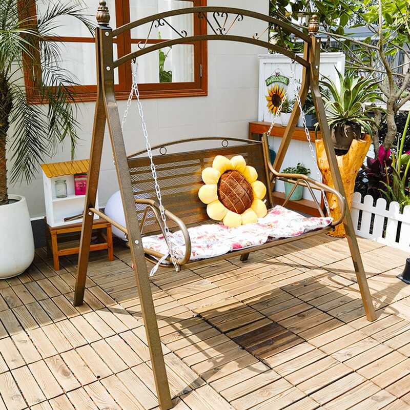 Iron Porch Swing with Stand Seating for 2, Upholstered with Chain and Stand