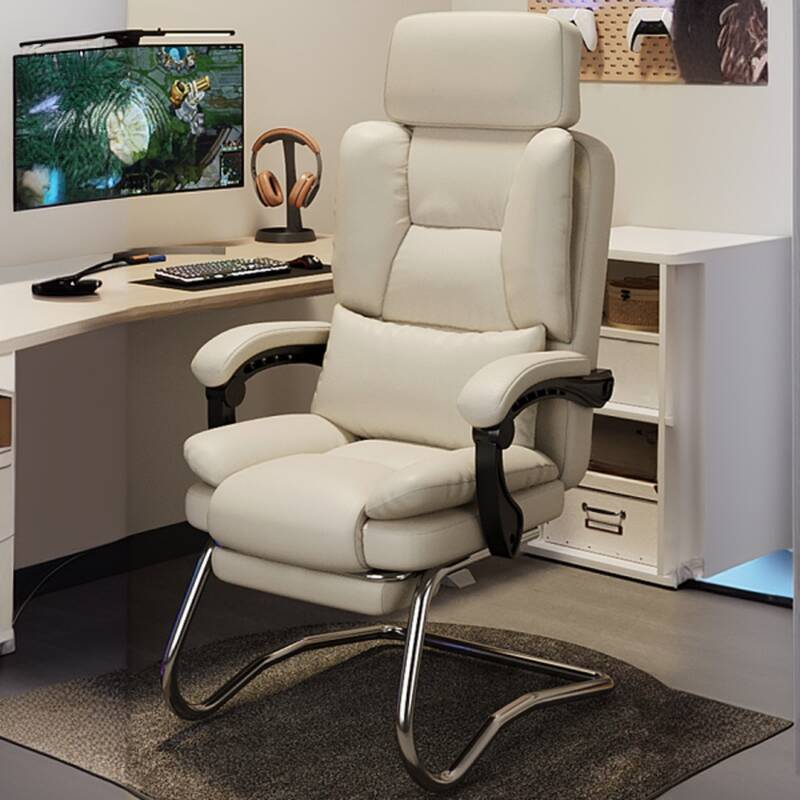 Office Furniture in Midnight Black/Light Gray/White Hideskin with Armrest, Foot Support, Pillow, Adjustable Back Angle, and Headrest